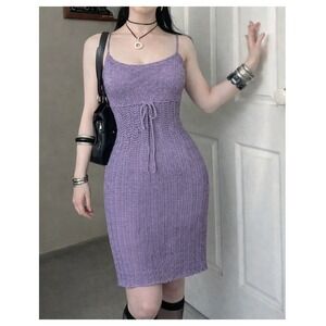 Vintage Laundry by Shelli Segal Purple Knit Crochet Mini Dress Spaghetti Strap